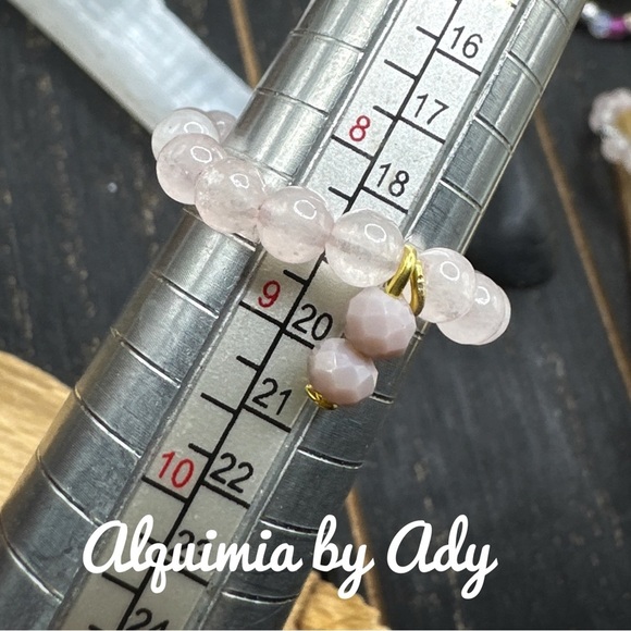 Pink Quartz beaded handmade boho ring multi stones charms - Picture 2 of 6